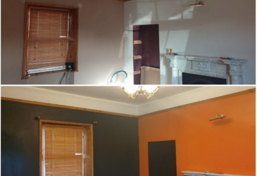An image of a room before and after we painted it