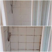 An image showing before and after we cleaned a shower